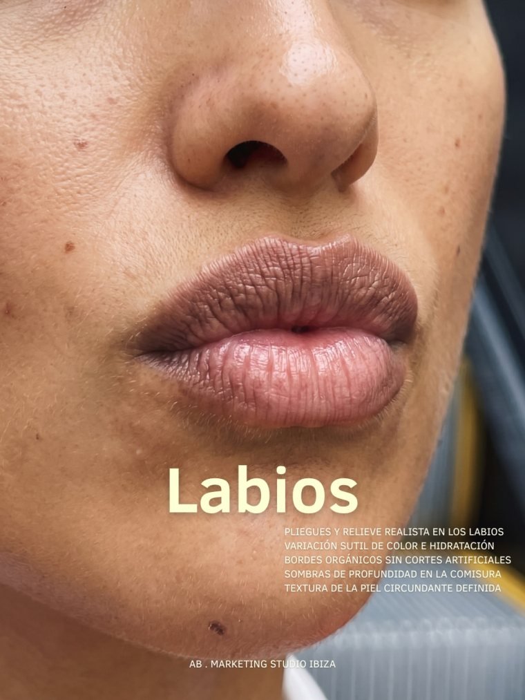Detalle de los labios: pliegues y relieve realista