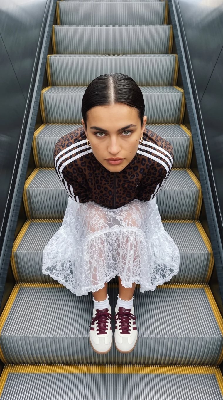 Modelo generada con IA con estampado de leopardo y falda de encaje