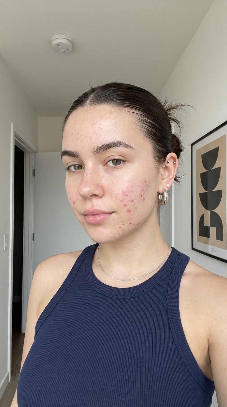 La misma modelo generada con imperfecciones en la piel